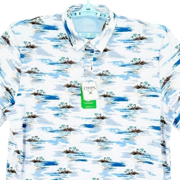 Chaps Golf Mens 4-Way Stretch Super Soft Printed Bright White Polo Shirt 2XL NWT - Picture 3 of 11
